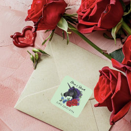 ブラックユニコーンパープルレッドセージの花 スクエアシール