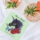 ブラックユニコーンパープルレッドセージの花 スクエアペーパーコースター