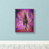 ブラックユニコーンファンタジーホースアート キャンバスプリント (インサイチュ (ウッドフロア))