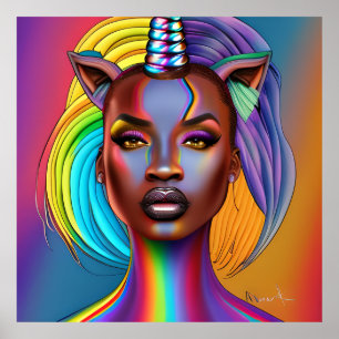 ブラックユニコーンメラニンユニコーンAfro Queen Crown ポスター