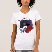 ブラックユニコーン紫レッドセージ花花花花弁柄 Tシャツ (正面)