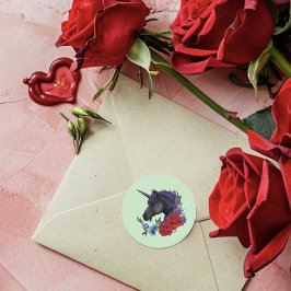 ブラックユニコーン紫色の赤い花 ラウンドシール