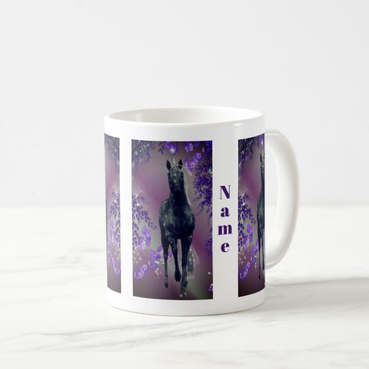 ブラックユニコーン花パーソナライズされたファンタジー コーヒーマグカップ (正面右)