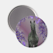 ブラックユニコーン花ファンタジー磁石 マグネット (正面/裏面)