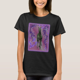 ブラックユニコーン花ファンタジー馬術 Tシャツ