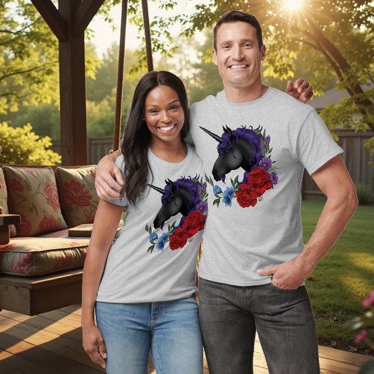 ブラックユニコーン花紫 Tシャツ