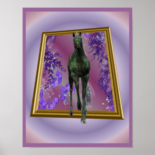 ブラックユニコーン馬の境界を超えたファンタジーアート ポスター (正面)