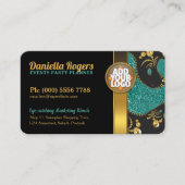 ブラックユニークティール(緑がかった色)金ゴールドスタイリッシュスパークル 名刺 (正面)