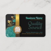 ブラックユニークティール(緑がかった色)金ゴールドスタイリッシュスパークル 名刺 (裏面)