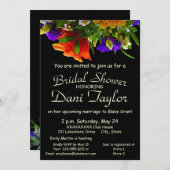ブラックユニーク淡い色の文字ブライトフローラブライダルシャワー 招待状 (正面/裏面)
