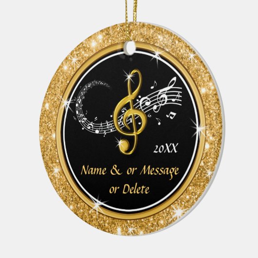 ブラックユニーク金ゴールド音楽テーマのクリスマスオーナメント セラミックオーナメント (左)