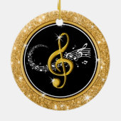 ブラックユニーク金ゴールド音楽テーマのクリスマスオーナメント セラミックオーナメント (裏面)