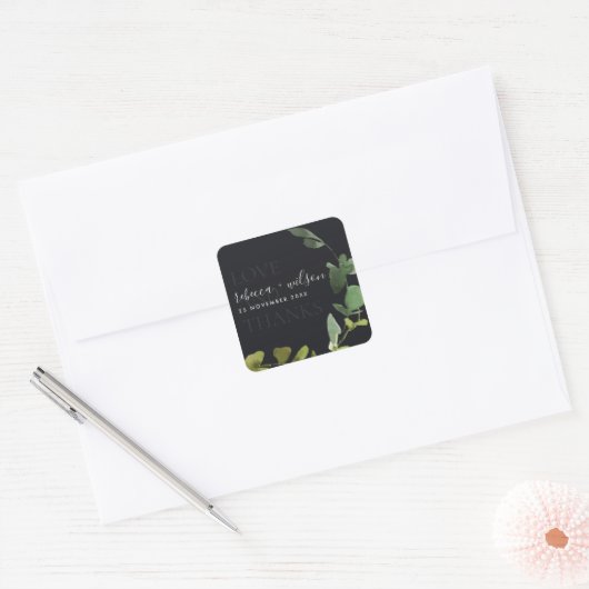 ブラックユーカリの水の色の愛と感謝してい結婚の スクエアシール (封筒)