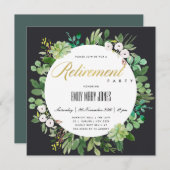 ブラックユーカリの葉 水彩画 引退 招待状 (正面/裏面)