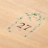 ブラックユーカリリースアーチアクリルテーブル番号 アクリル招待状 (レイダウン)