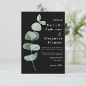 ブラックユーカリ葉 |一緒にモダン結婚する 招待状 (スタンド正面)