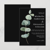 ブラックユーカリ葉 |一緒にモダン結婚する 招待状 (正面/裏面)