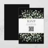 ブラックユーカリQRコード ウェディングRSVP エンクロージャーカード (正面/裏面)