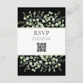 ブラックユーカリQRコード ウェディングRSVP エンクロージャーカード