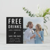 ブラックユーモア 無料ドリンク フォトQRコード ウェディング セーブザデート (スタンド正面)