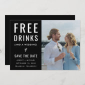 ブラックユーモア 無料ドリンク フォトQRコード ウェディング セーブザデート (正面/裏面)