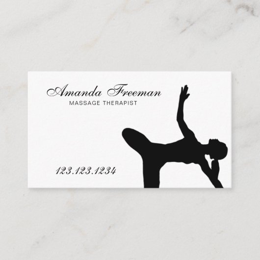 ブラックヨガミニマルシルエットマッサージセラピー 名刺 (正面)