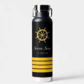 ブラックヨットボート名金ゴールドハンドルストライプ ウォーターボトル (正面)