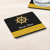 ブラックヨットボート名金ゴールドハンドルストライプ スクエアペーパーコースター (アングル)