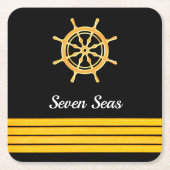 ブラックヨットボート名金ゴールドハンドルストライプ スクエアペーパーコースター (正面)