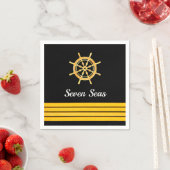 ブラックヨットボート名金ゴールドハンドルストライプ スタンダードカクテルナプキン (インサイチュ)