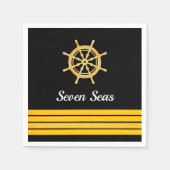 ブラックヨットボート名金ゴールドハンドルストライプ スタンダードカクテルナプキン (正面)