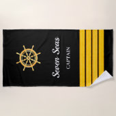 ブラックヨットボート名金ゴールドハンドルストライプ ビーチタオル (正面)