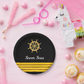 ブラックヨットボート名金ゴールドハンドルストライプ ペーパープレート (パーティー)