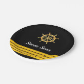ブラックヨットボート名金ゴールドハンドルストライプ ペーパープレート (アングル)