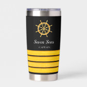 ブラックヨットボート名金ゴールドハンドルストライプ 保温保冷タンブラー (背面)