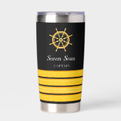 ブラックヨットボート名金ゴールドハンドルストライプ 保温保冷タンブラー (正面)