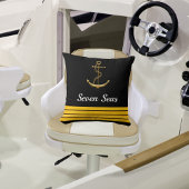 ブラックヨットボート金ゴールドいかりキャプテンストライプズ クッション