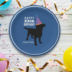 ブラックラおもしろいボ犬のカスタム誕生日 ペーパープレート