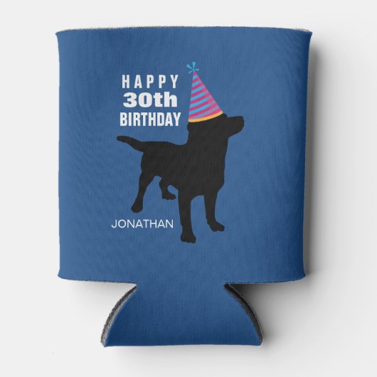 ブラックラおもしろいボ犬の誕生日ハット年齢と名前 缶クーラー (正面)