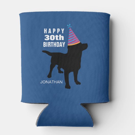 ブラックラおもしろいボ犬の誕生日ハット年齢と名前 缶クーラー (裏面)