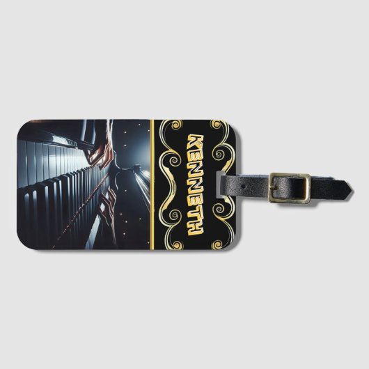 ブラックライお洒落ターと詳細なピアノアート ラゲッジタグ (正面横)