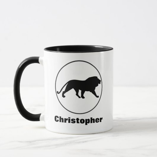 ブラックライオンスケッチインサークルフレームカスタマイズ マグカップ (左)