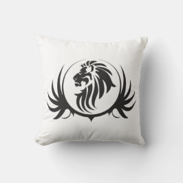 ブラックライオンズヘッドオンホワイトクッション クッション