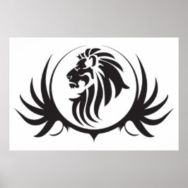 ブラックライオンズヘッドオンホワイト背景ポスター ポスター