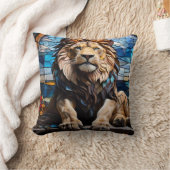 ブラックライオンモザイクステンドグラスのクッション。 クッション (ブランケット)