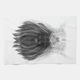 ブラックライオン〔雄ジカの〕枝角クラウンとモノグラム キッチンタオル