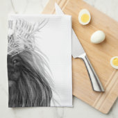 ブラックライオン〔雄ジカの〕枝角クラウンとモノグラム キッチンタオル (四つ折り)