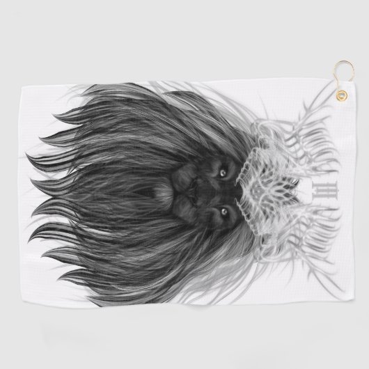 ブラックライオン〔雄ジカの〕枝角クラウンとモノグラム ゴルフタオル (横)