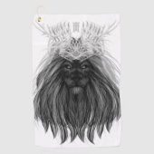 ブラックライオン〔雄ジカの〕枝角クラウンとモノグラム ゴルフタオル (正面)