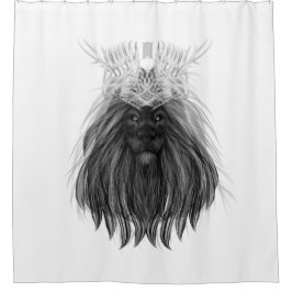 ブラックライオン〔雄ジカの〕枝角クラウンとモノグラム シャワーカーテン